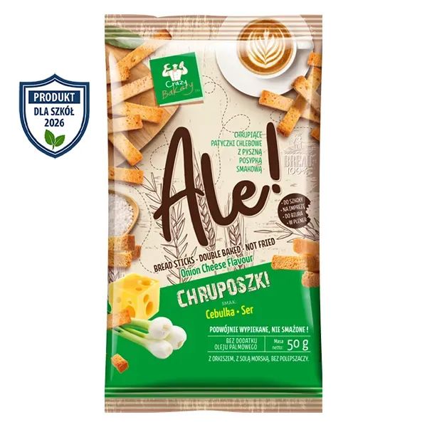 Ale! CHRUPOSZKI cebulka-ser – chrupiące patyczki chlebowe 16x 50 g