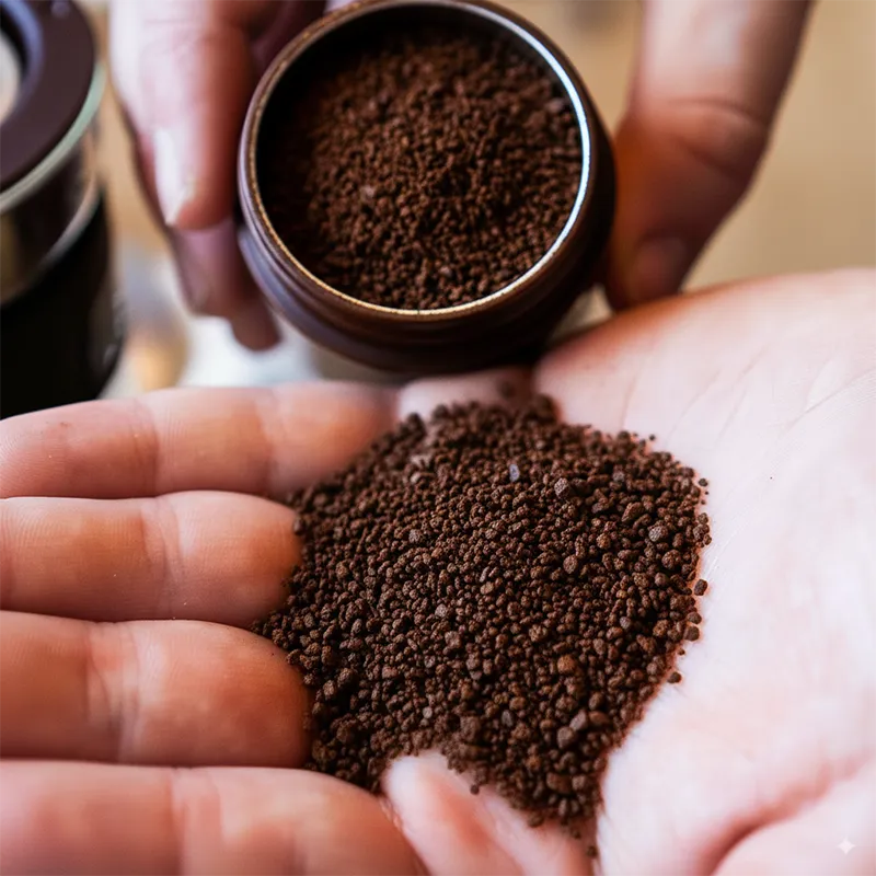 Zbliżenie na grubo zmieloną kawę o idealnej teksturze do cold brew.
