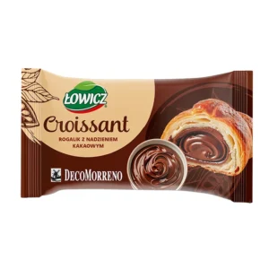 Croissant Łowicz z nadzieniem kakaowym 60g opakowanie zbiorcze 30 sztuk. Idealny do automatu.