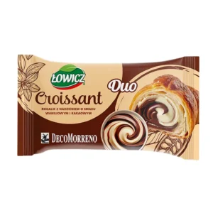 Croissant Łowicz z nadzieniem waniliowo kakaowym 60g opakowanie zbiorcze 30 sztuk. Idealny do automatu.