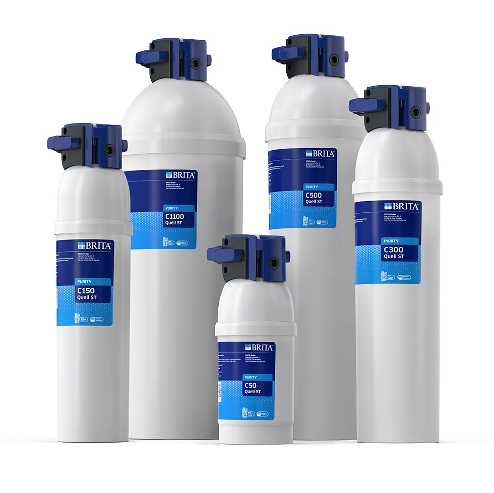 Filtracja wody do ekspresu: Rodzina profesjonalnych filtrów do wody Brita Purity C Quell ST chroniących przed kamieniem.