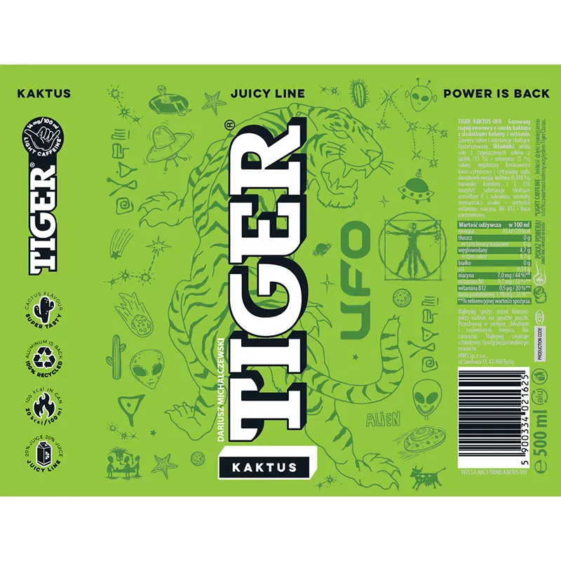 Tiger Kaktus UFO 12x500ml vending - etykieta