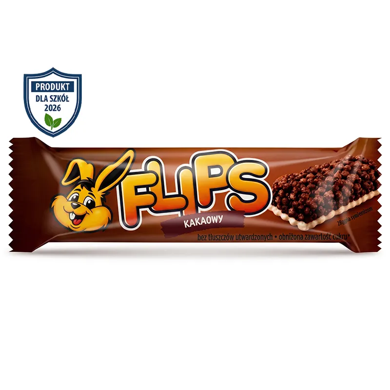 Zbożowy baton kakaowy FLIPS 25g, przekąska do automatów vendingowych dopuszczona do szkół.