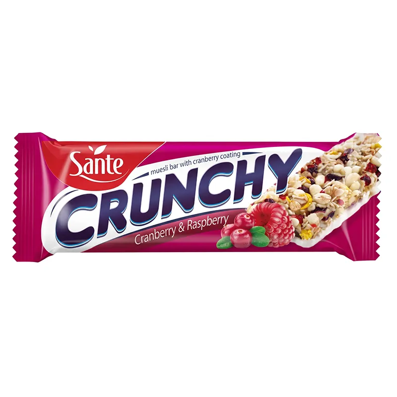 Baton zbożowy Sante Crunchy żurawina-malina 40g, energetyczna przekąska do automatów vendingowych.